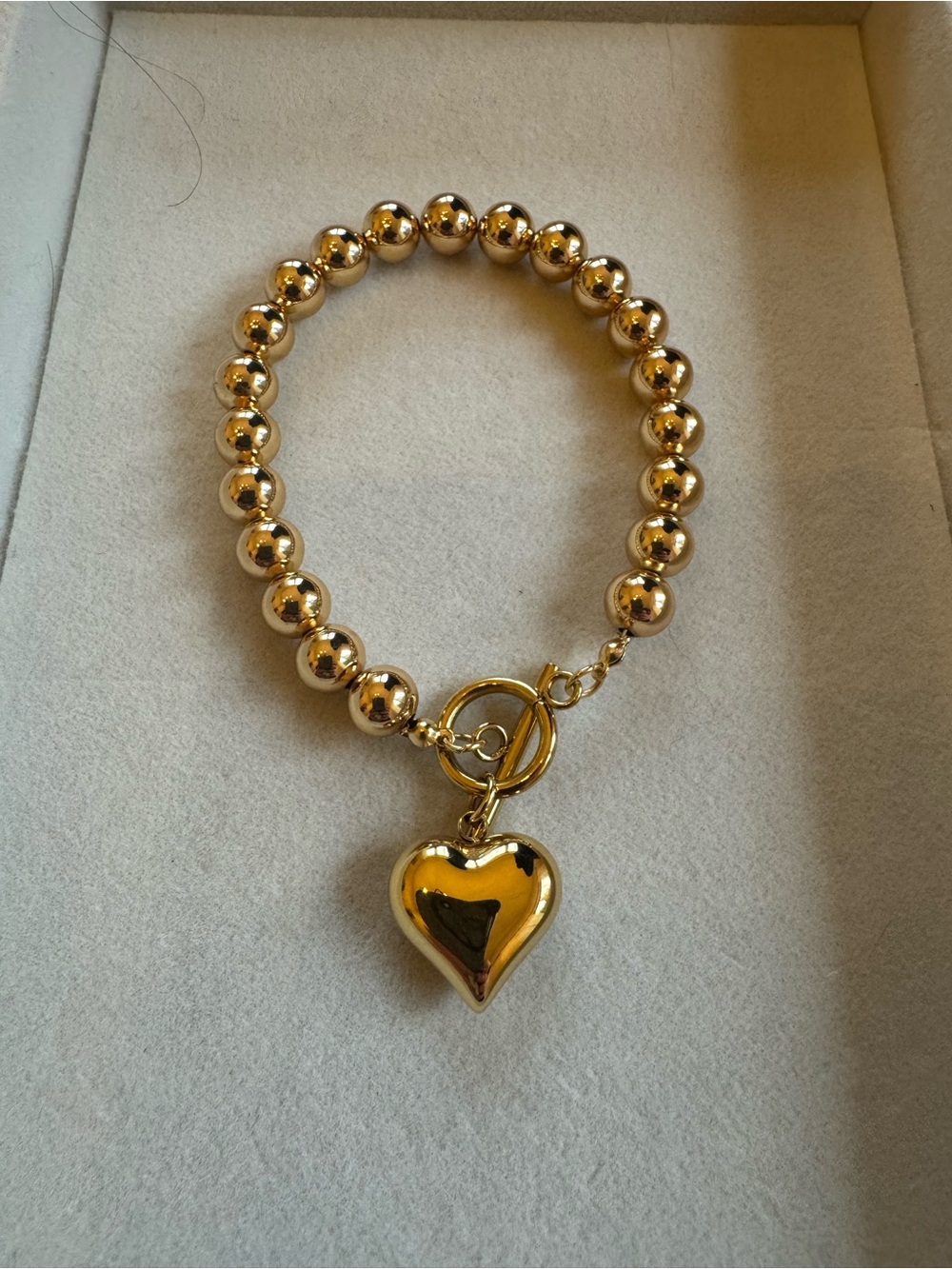 Gold Heart Bead Toggle Bracelet